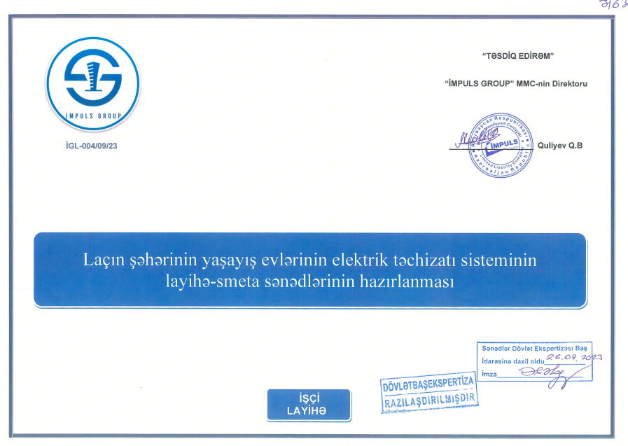 Laçın şəhərinin yaşayış evlərinin elektrik təchizatı sisteminin layihə-smeta sənədlərinin hazırlanması