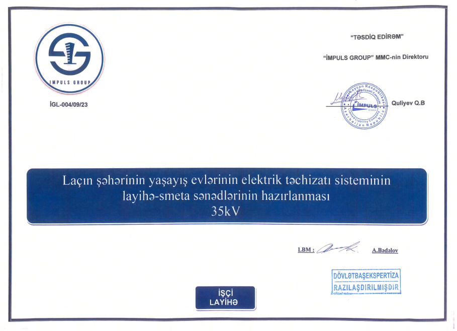 Laçın şəhərinin yaşayış evlərinin elektrik təchizatı sisteminin layihə-smeta sənədlərinin hazırlanması